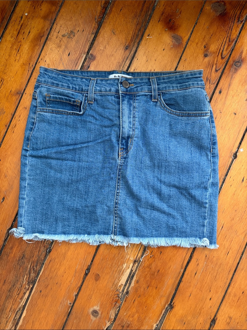 Frayed-Hem Blue Denim Mini Skirt